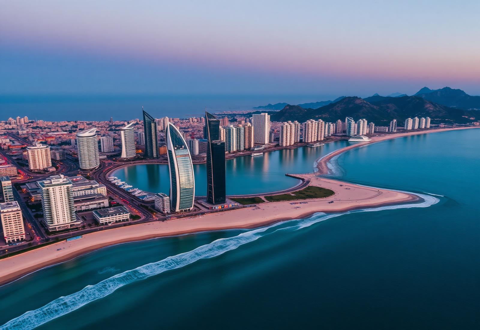 Vista aérea del skyline de Benidorm al atardecer